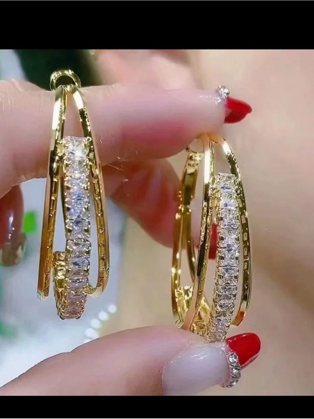 Gold Hoop Earrings with Clear Crystal Accents - Elegant Women’s Jewelry